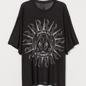Plus Size Oversized Mesh Tee Dive into the cosmos with celestial design